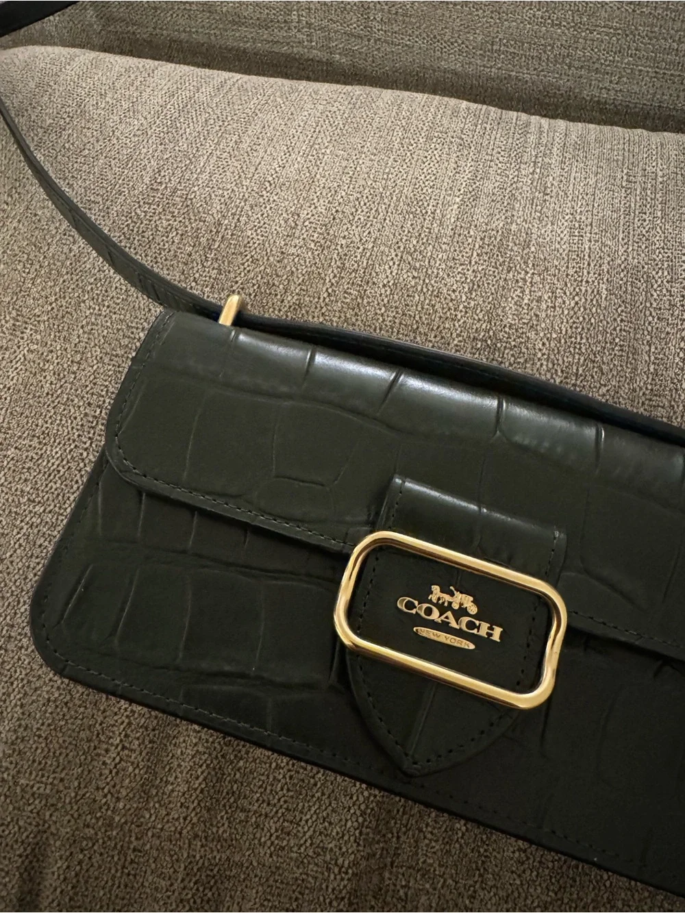Coach Green Croc-Embossed Leather Crossbody with Gold Hardware